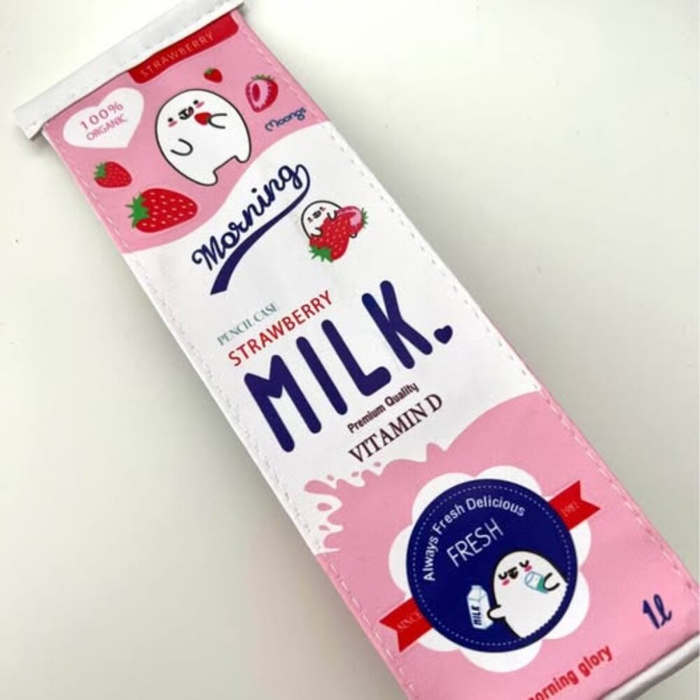 Brand New Strawberry Milk Carton Pencil Case Stationery